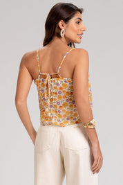 Blusa Frysaide Off White Floral Babados Amarração