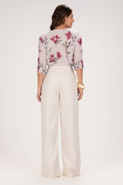 Blusa Frysaide Off White Floral Manga Em Tule