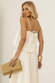 Blusa Frysaide Off White Guipir Alças Finas