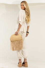 Blusa Frysaide Off White Linho Alongada Com Cinto