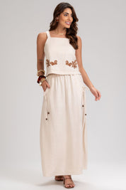 Blusa Frysaide Off White Linho Bordado Cropped