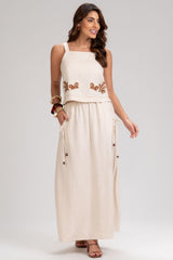 Blusa Frysaide Off White Linho Bordado Cropped