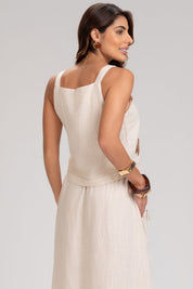 Blusa Frysaide Off White Linho Bordado Cropped