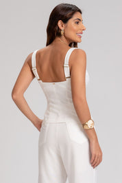 Blusa Frysaide Off White Linho Ilhós Decote Coração