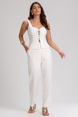 Blusa Frysaide Off White Linho Ilhós Decote Coração