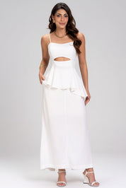 Blusa Frysaide Off White Linho Peplum Assimétrica