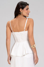 Blusa Frysaide Off White Linho Peplum Assimétrica