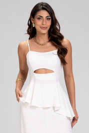 Blusa Frysaide Off White Linho Peplum Assimétrica