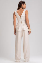 Blusa Frysaide Off White Linho Peplum Decote V