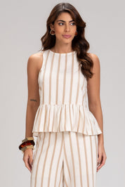 Blusa Frysaide Off White Peplum Listrada Metalizada