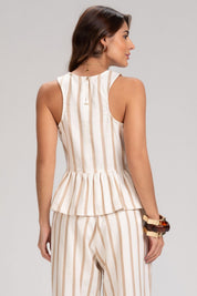Blusa Frysaide Off White Peplum Listrada Metalizada