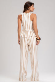Blusa Frysaide Off White Peplum Listrada Metalizada