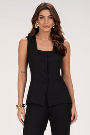 Blusa Frysaide Preta Alongada Fivela Metal