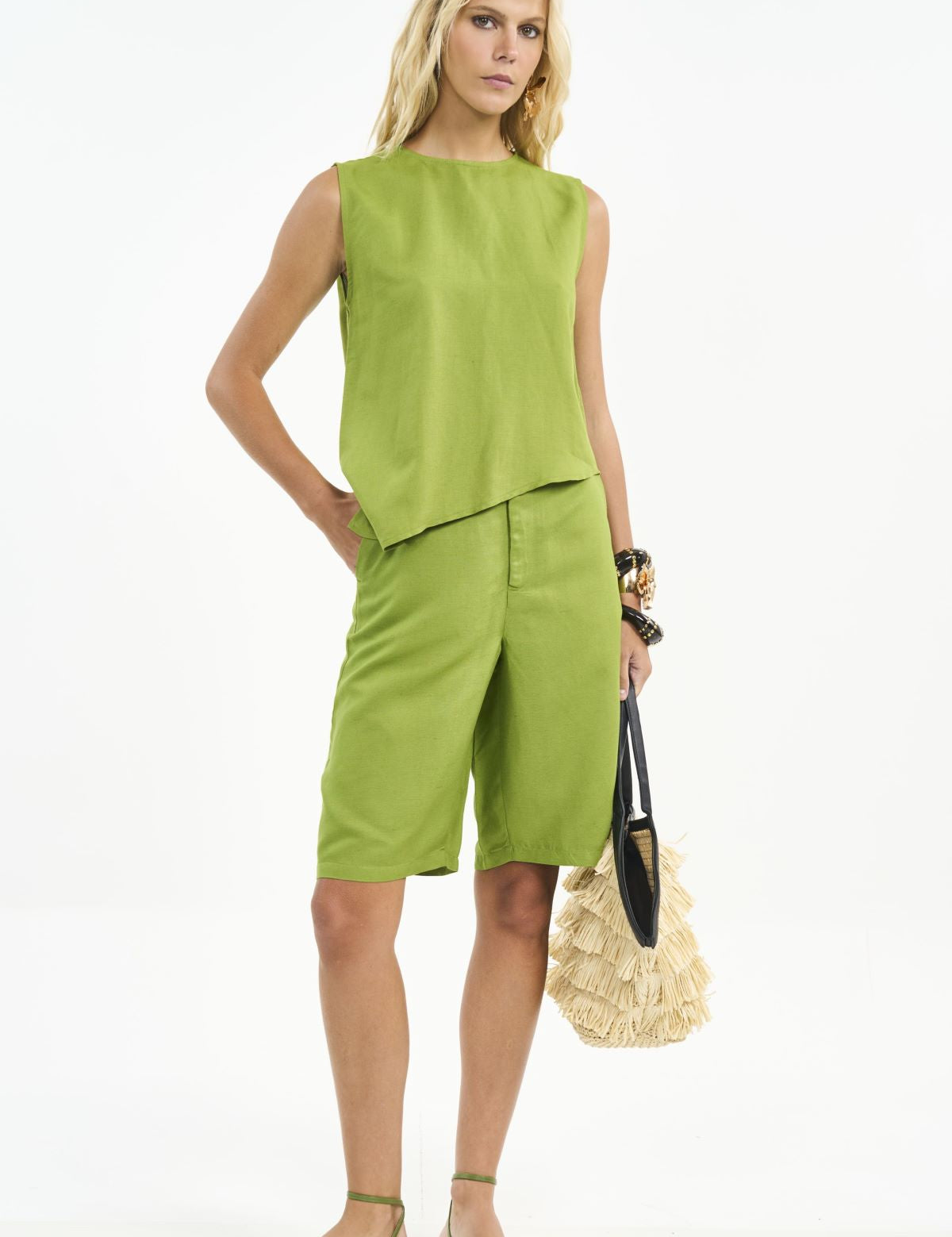 Blusa Linho Colcci Verde Barra Assimétrica