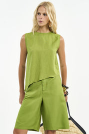 Blusa Linho Colcci Verde Barra Assimétrica