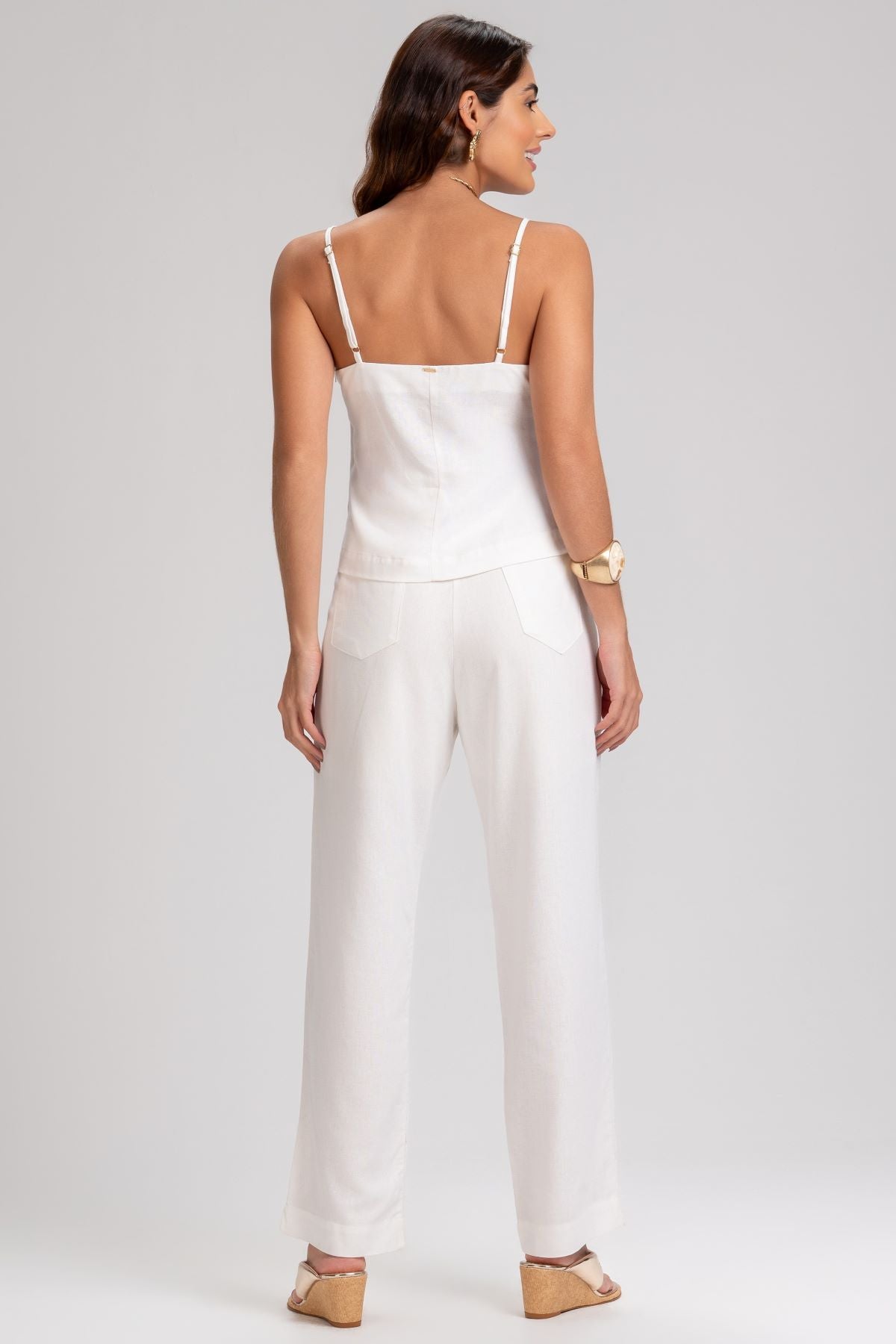 Blusa Linho Frysaide Off White Alças Ajustáveis