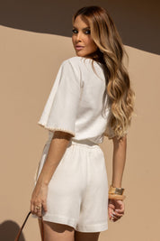 Blusa Linho Off White Acabamento Em Crochê Frysaide
