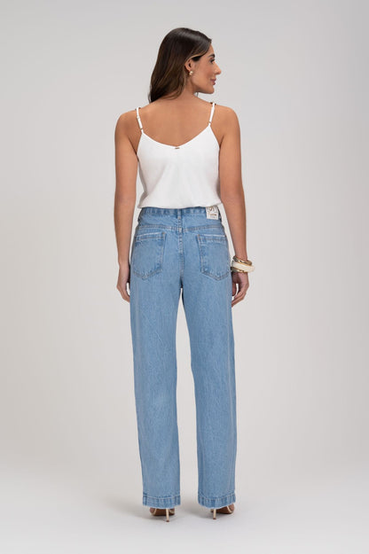 Blusa Linho Off White Com Acrílico Nas Alças Frysaide