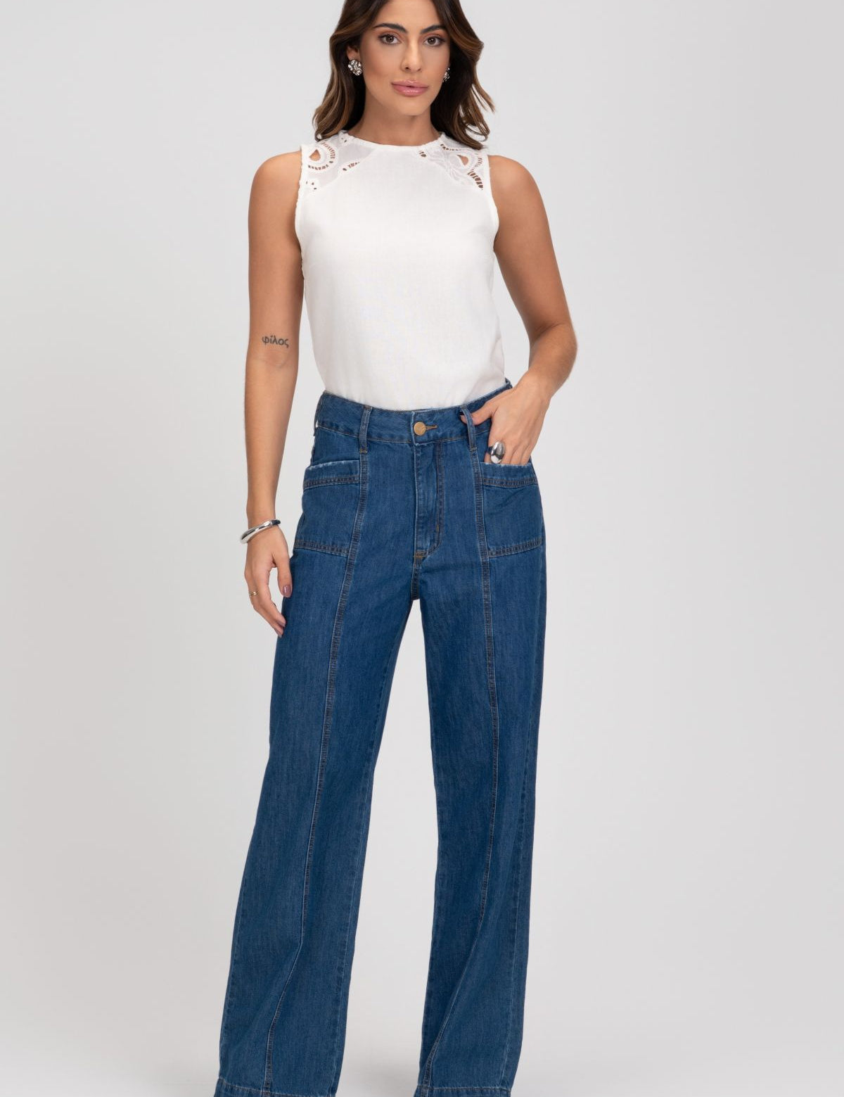Blusa Linho Off White Renda Guipir Frysaide