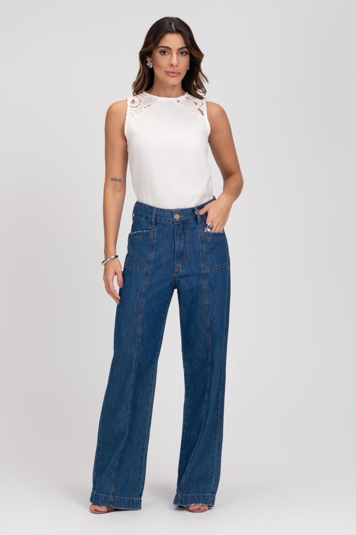 Blusa Linho Off White Renda Guipir Frysaide