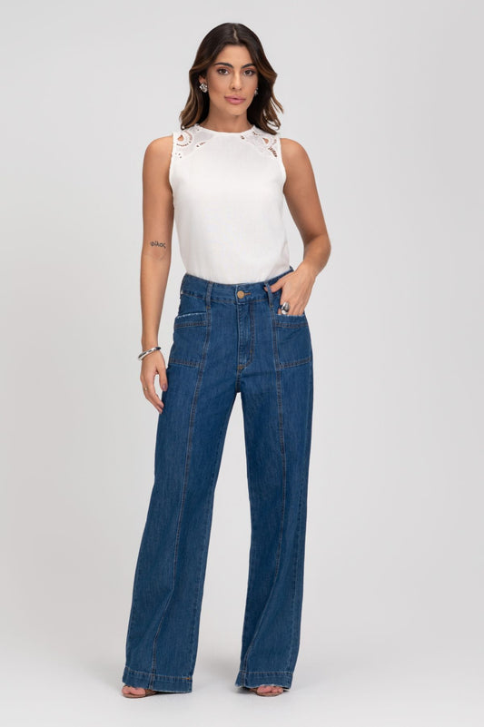 Blusa Linho Off White Renda Guipir Frysaide