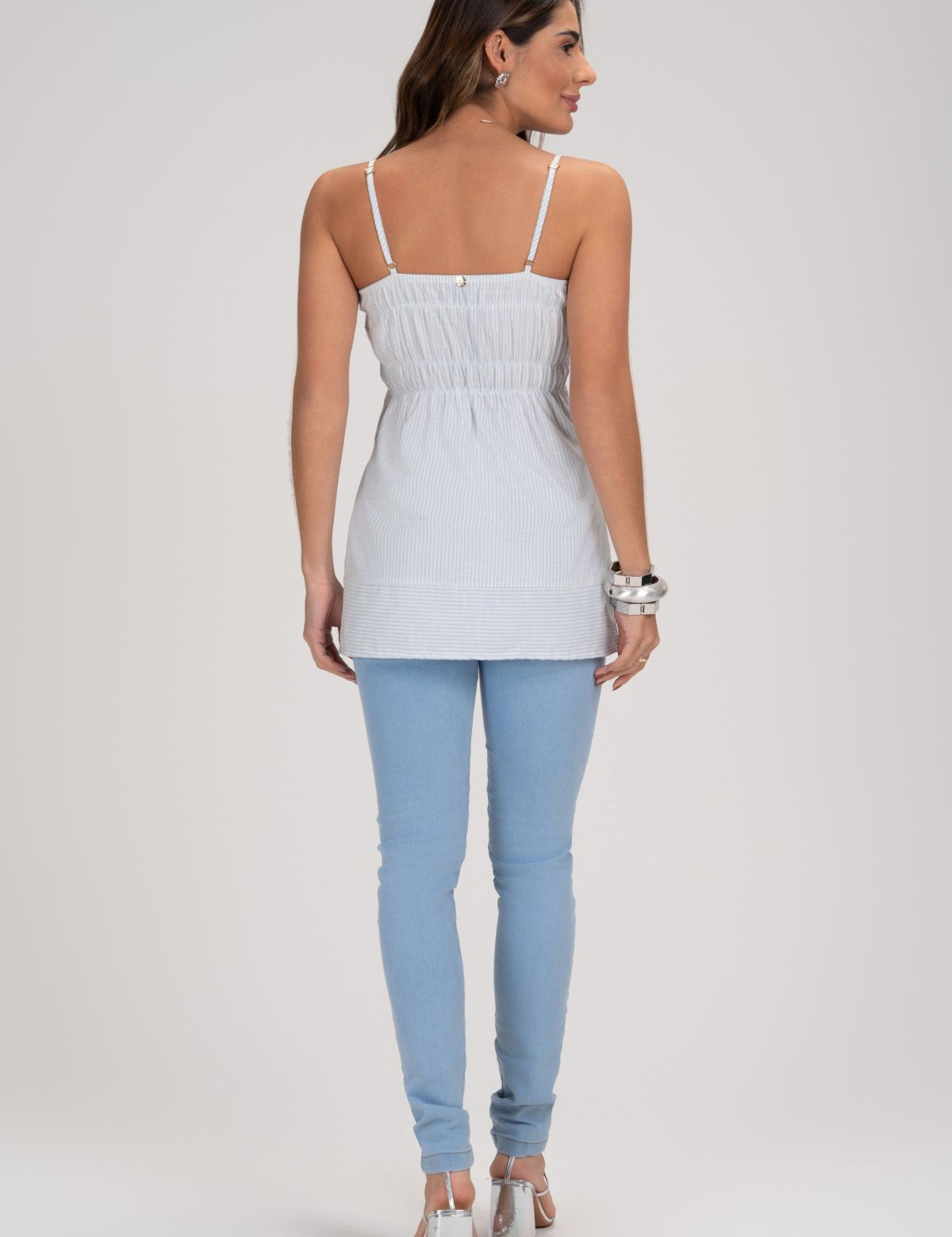 Blusa Listras Azul Alças Finas Frysaide