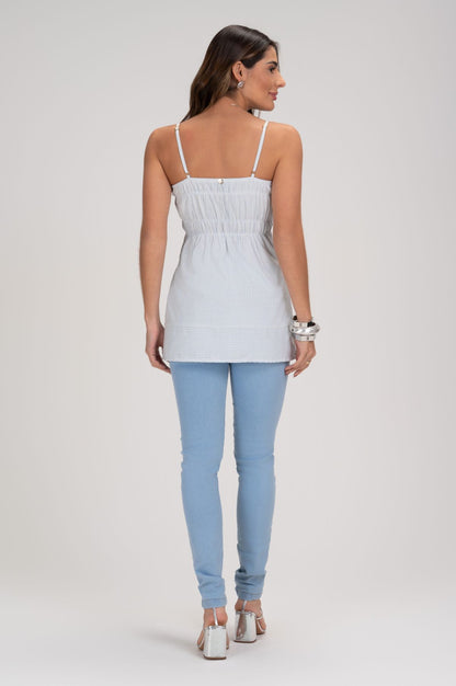 Blusa Listras Azul Alças Finas Frysaide