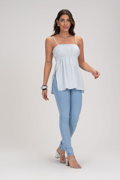 Blusa Listras Azul Alças Finas Frysaide