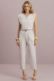 Blusa Meia Loka Off White Listrada Decote V