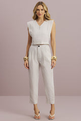 Blusa Meia Loka Off White Listrada Decote V