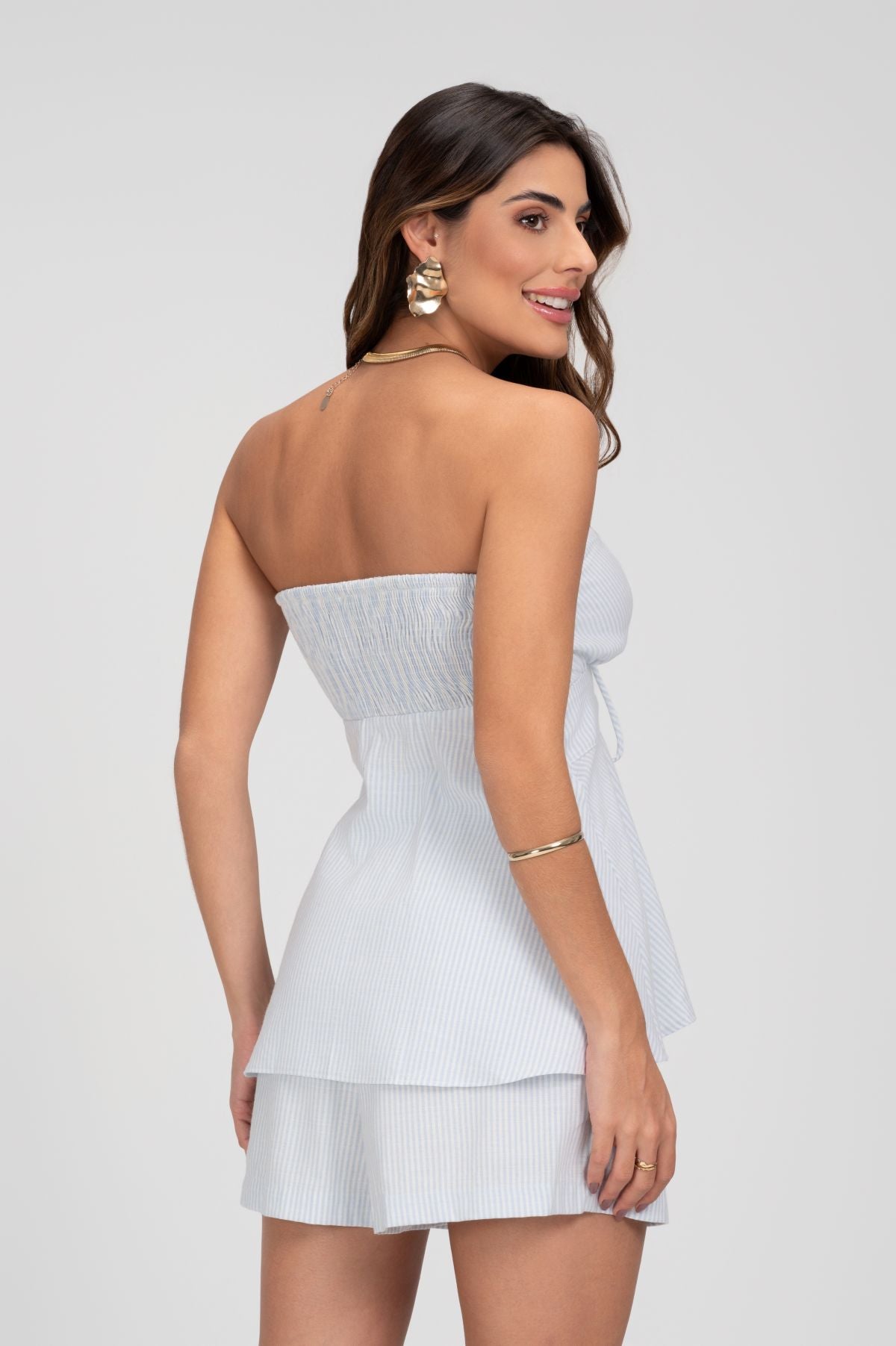 Blusa Sem Alças Com Listras Azul Frysaide