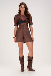 Blusa Tule Frysaide Estampada Gola Careca Ajustada