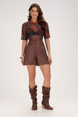 Blusa Tule Frysaide Estampada Gola Careca Ajustada