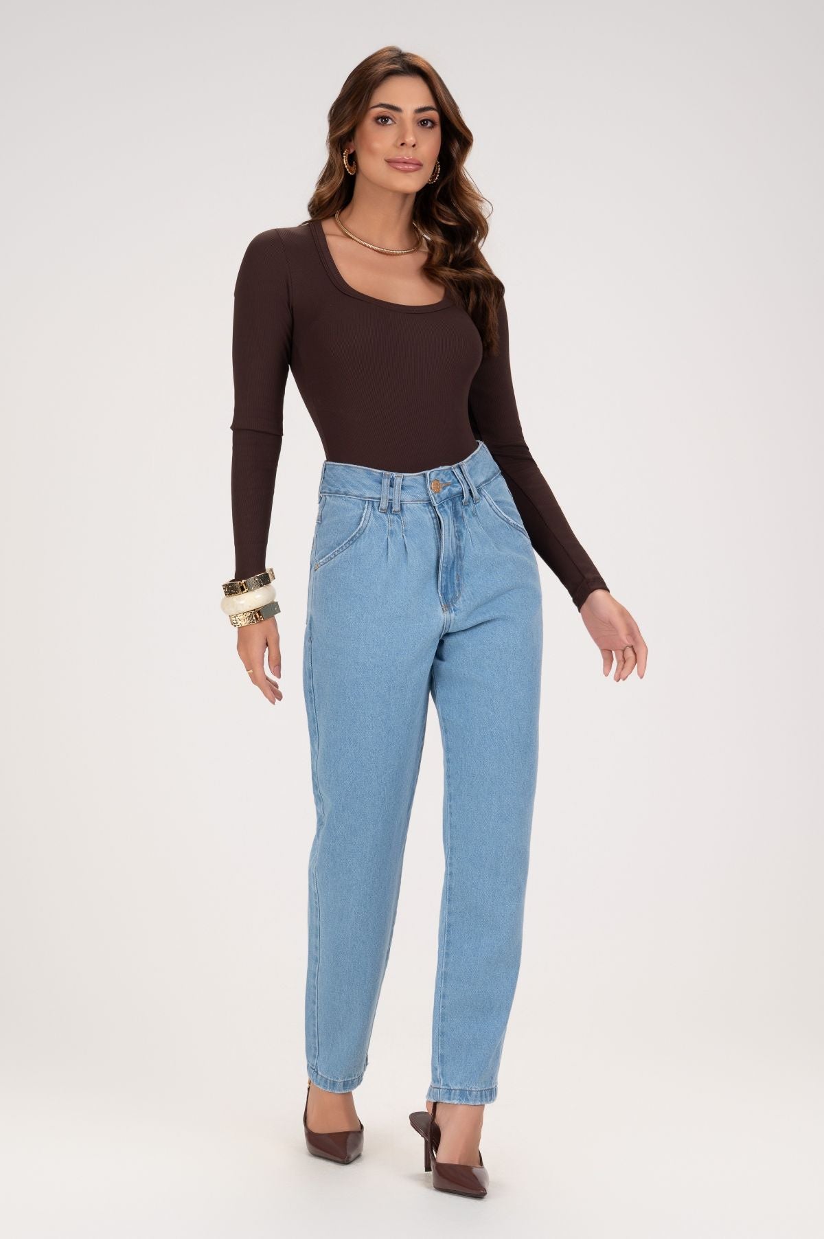 Body FRYSAIDE Marrom Canelado Manga Longa