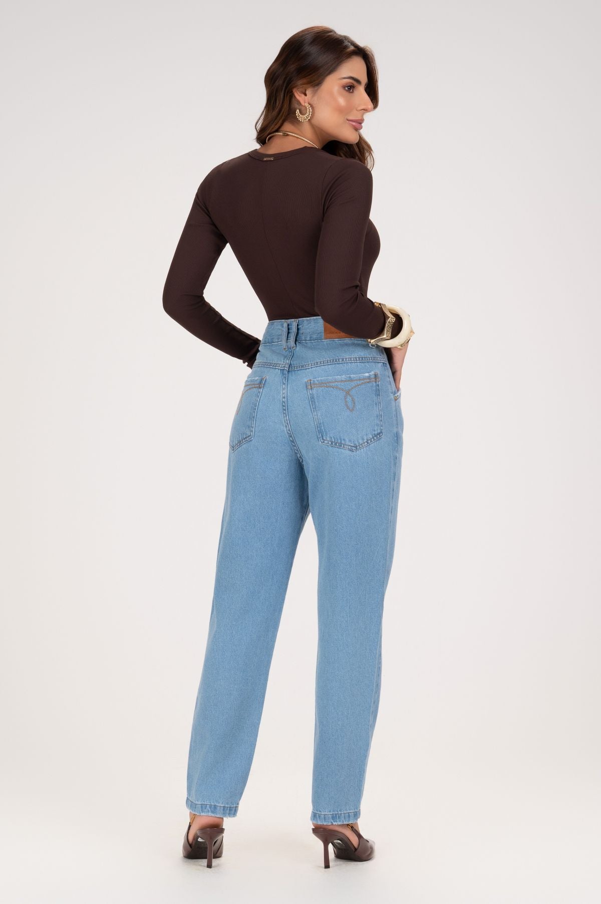 Body FRYSAIDE Marrom Canelado Manga Longa