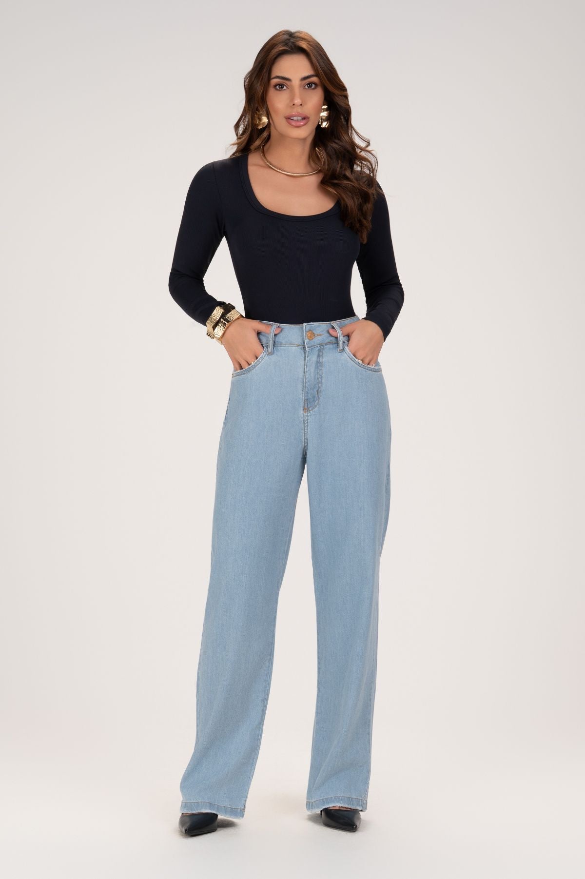 Body FRYSAIDE Preto Canelado Manga Longa