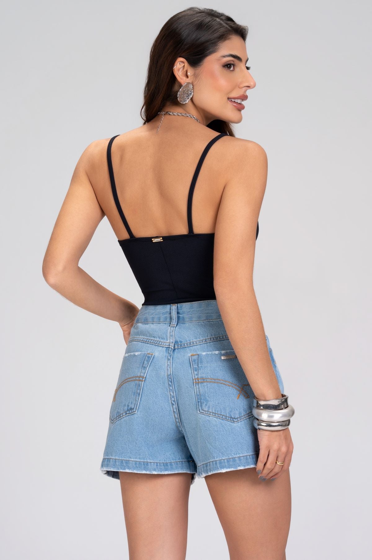 Body Frysaide Preto Canelado Alças Finas