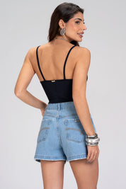 Body Frysaide Preto Canelado Alças Finas