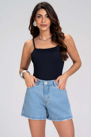 Body Frysaide Preto Canelado Alças Finas