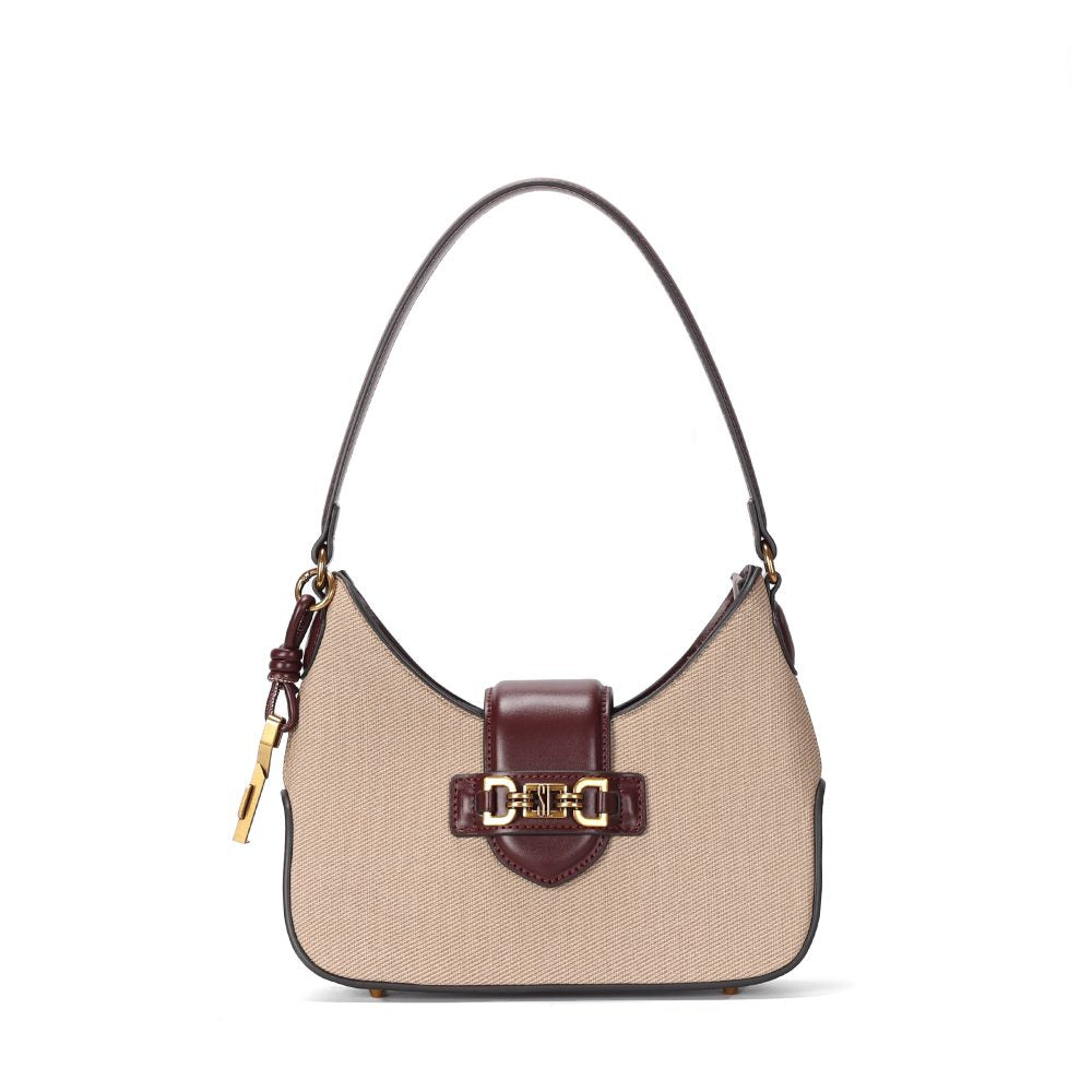 Bolsa Baguete Santa Lolla Bege Canvas Alça Curta
