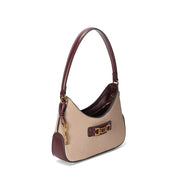 Bolsa Baguete Santa Lolla Bege Canvas Alça Curta