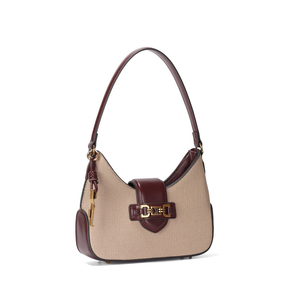 Bolsa Baguete Santa Lolla Bege Canvas Alça Curta