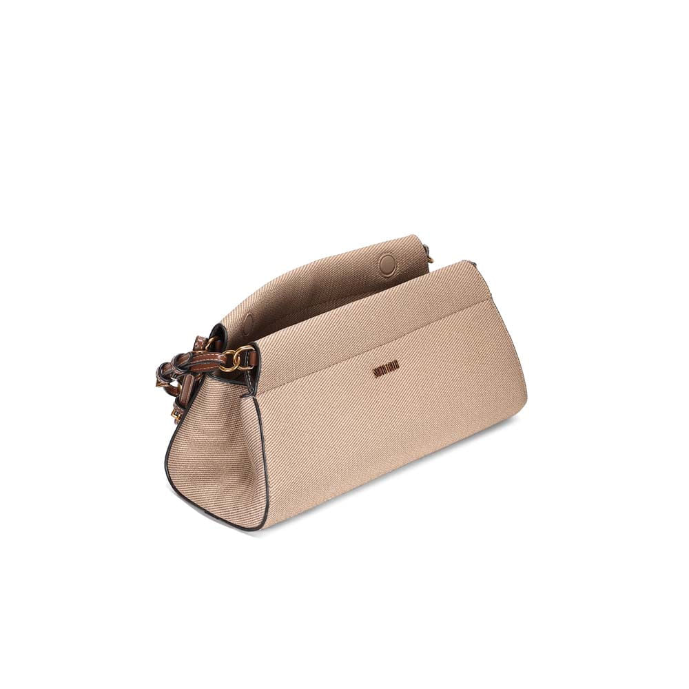 Bolsa Baguete Santa Lolla Bege Canvas Alça Curta
