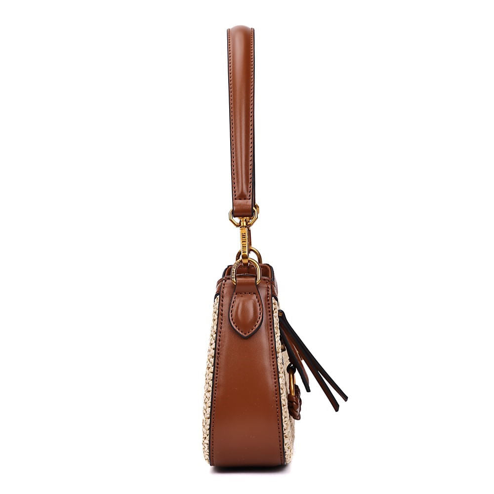 Bolsa Baguete Santa Lolla Bege Tramada Alça Dupla