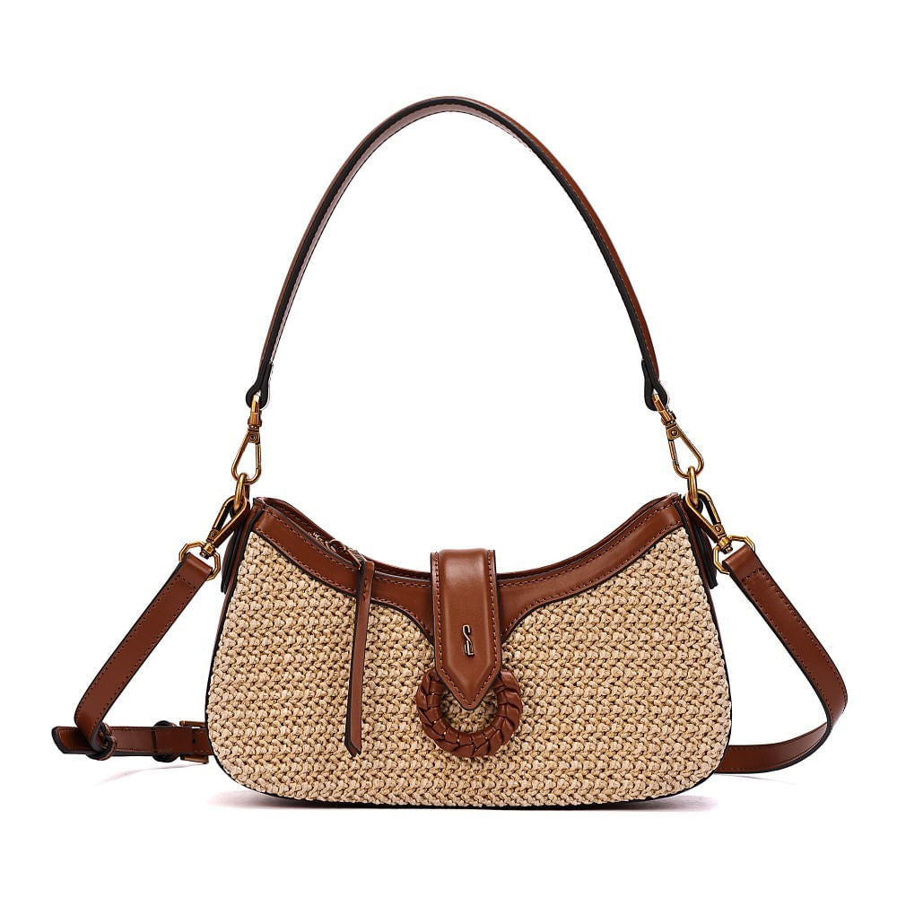 Bolsa Baguete Santa Lolla Bege Tramada Alça Dupla