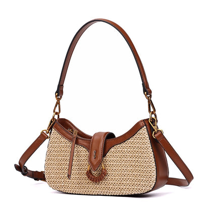 Bolsa Baguete Santa Lolla Bege Tramada Alça Dupla