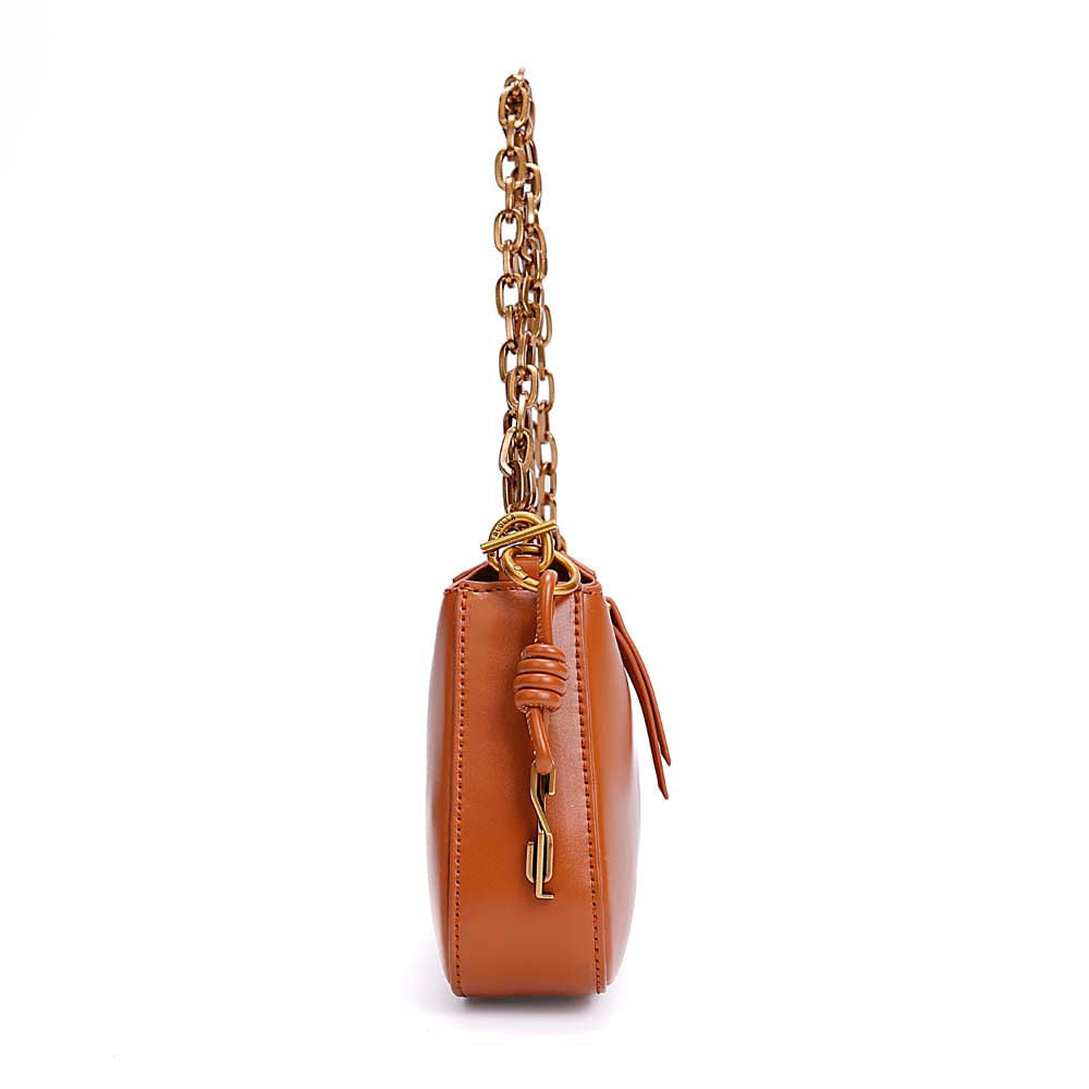 Bolsa Baguete Santa Lolla Caramelo Corrente Dourada