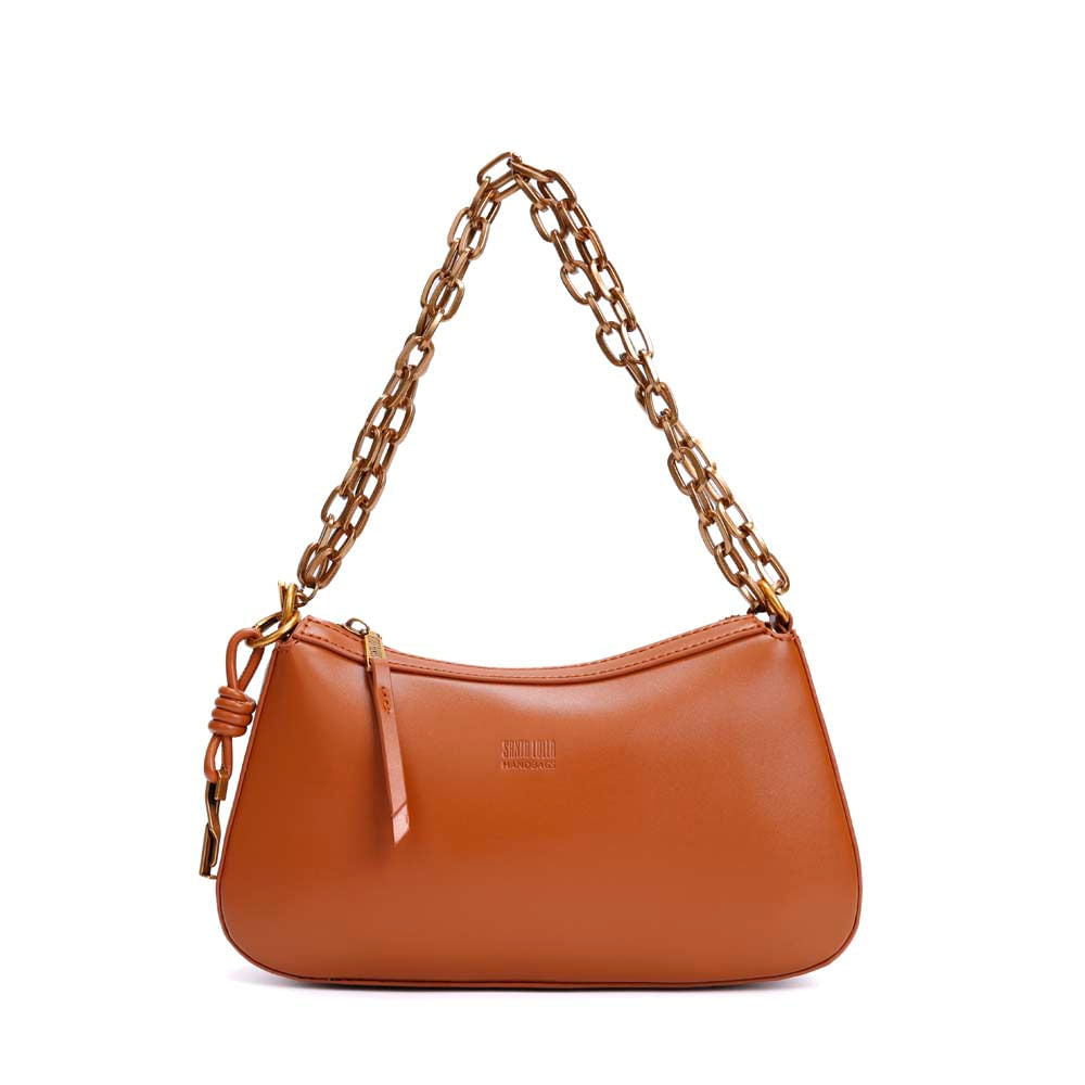 Bolsa Baguete Santa Lolla Caramelo Corrente Dourada