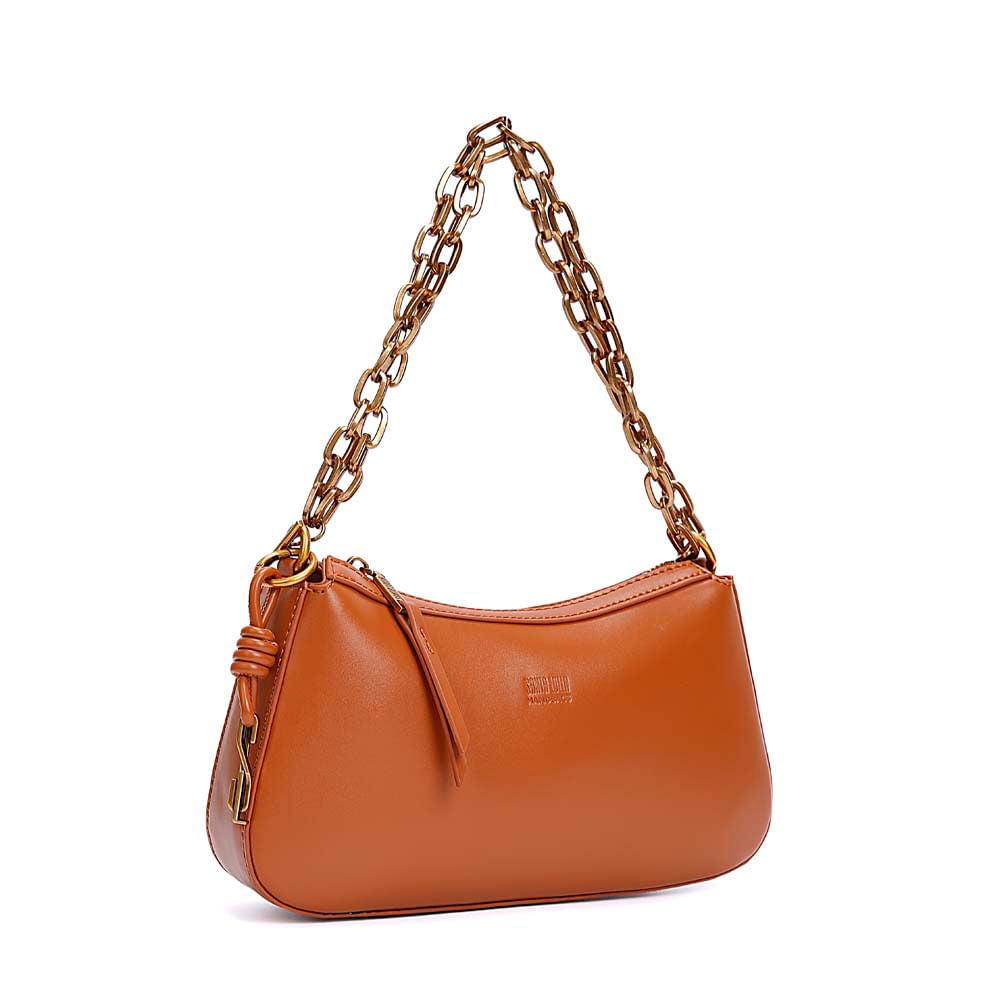 Bolsa Baguete Santa Lolla Caramelo Corrente Dourada