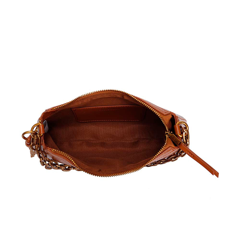 Bolsa Baguete Santa Lolla Caramelo Corrente Dourada